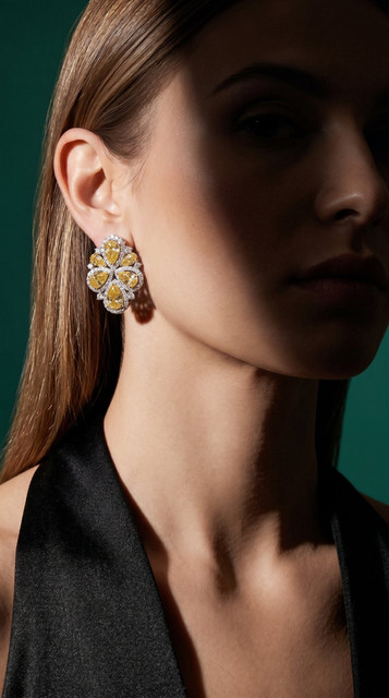 Statement Yellow Diamond Earring Editorial Photoshoot Pack: Emerald Backdrop Luxury