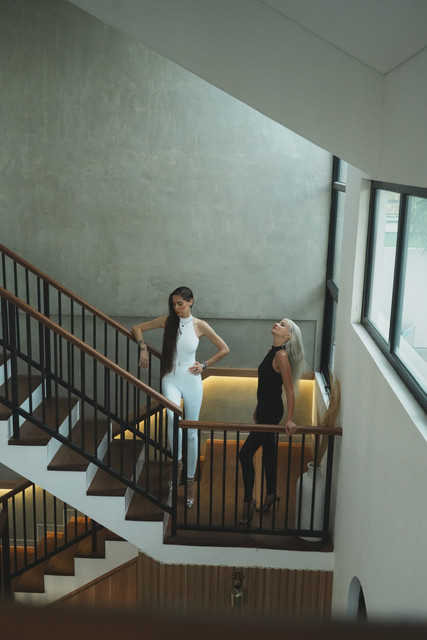 Architectural Black & White Fashion Photoshoot Pack: Sleek Silhouettes on Grand Staircase
