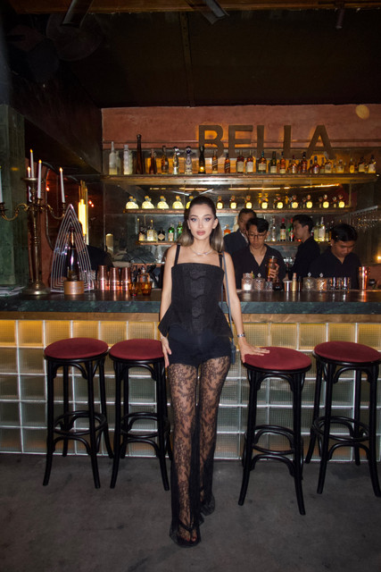 Chic Black Lace Peplum Top & Shorts Outfit Photo Set for Nightlife Styling