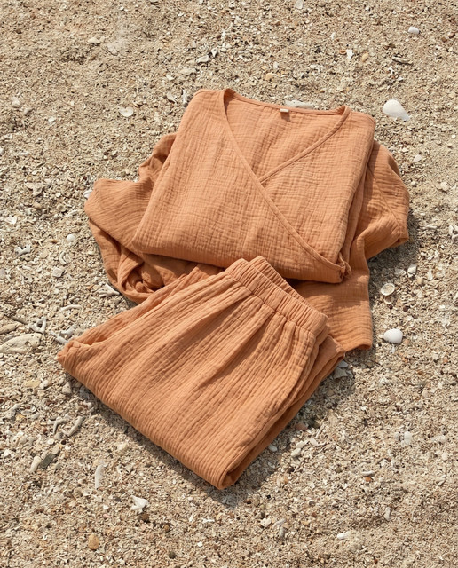 Coastal Peach Gauze Two-Piece Set Editorial Photoshoot Pack for Relaxed Resort Styling