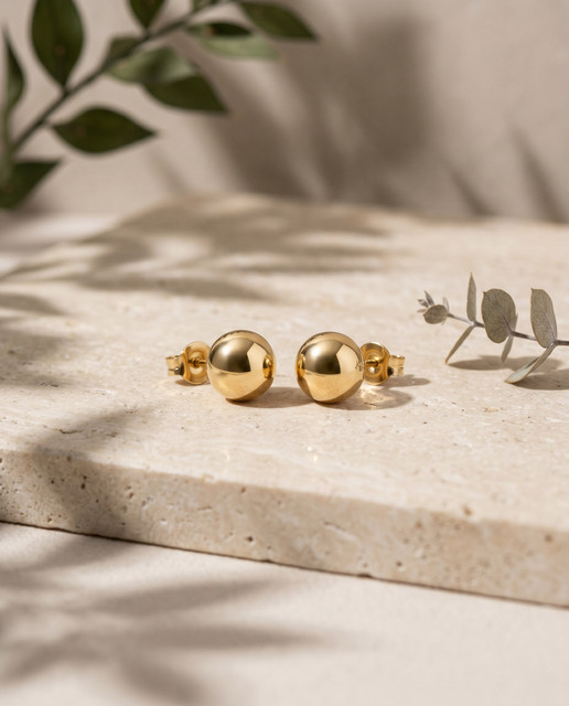 Minimalist Gold Stud Earrings Editorial Photoshoot Pack: Natural Stone & Dappled Light