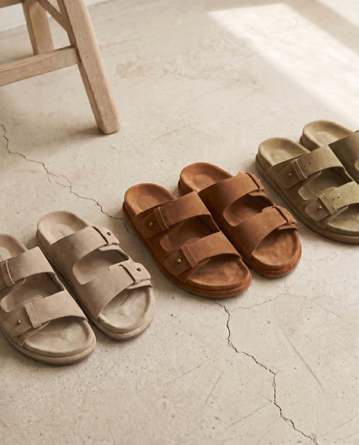 Editorial Photoshoot Pack: Chic Two-Strap Suede Sandals in Neutral Tones