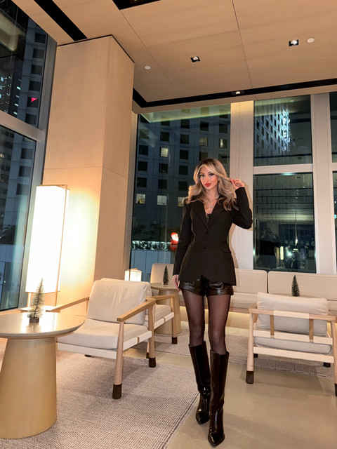Chic Black Blazer & Leather Shorts Editorial Photoshoot Pack for City Night Style
