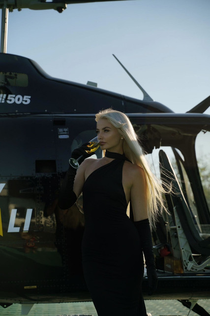 Glamorous Black Gown & Opera Gloves Editorial Photoshoot Pack: Helicopter & Daylight Elegance