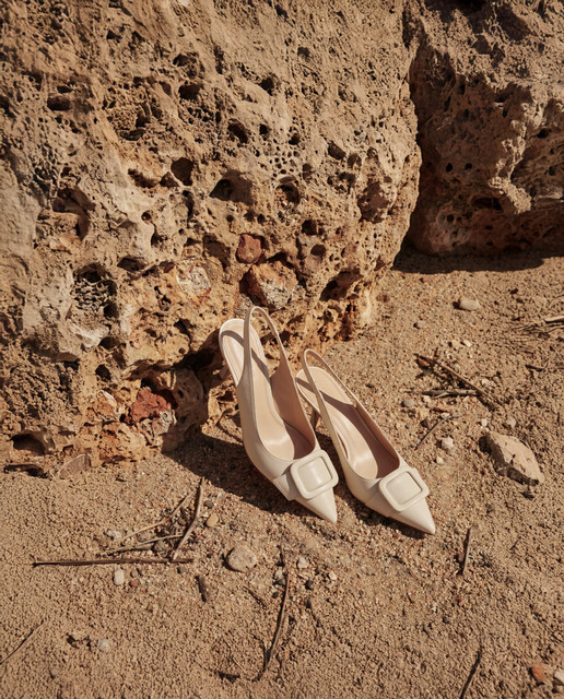 Elegant Cream Slingback Heels: Outdoor Editorial Photoshoot Pack