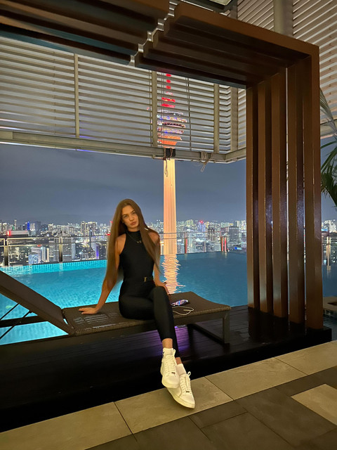 Sleek Jumpsuit & Sneakers Rooftop Style: Urban Evening Editorial Photoshoot Pack