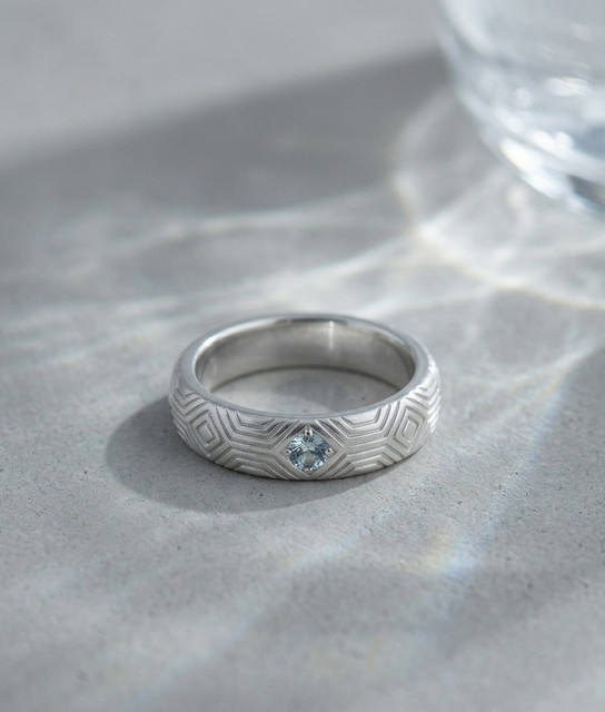 Geometric Silver Ring with Aquamarine: Editorial Photoshoot Pack