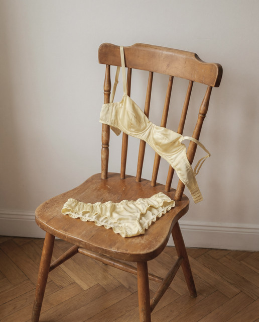 Editorial Satin Lingerie Photo Set: Vintage Chair, Soft Daylight Styling