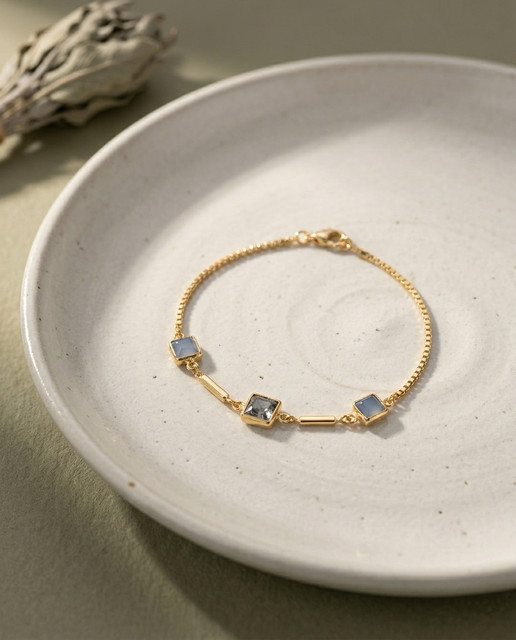 Elegant Gold Bracelet with Blue-Grey Gemstones: Editorial Photoshoot Pack