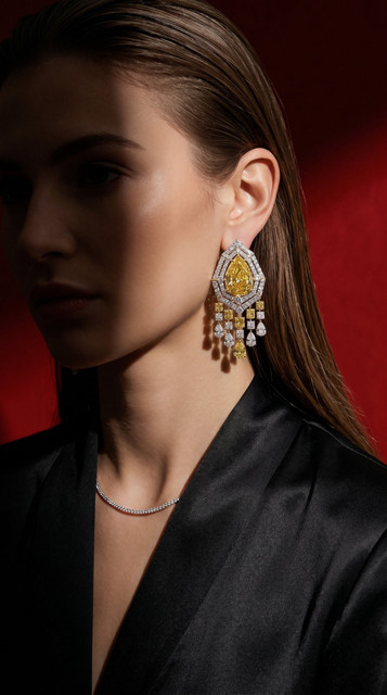 Dramatic High Jewelry Editorial Photoshoot Pack: Yellow & White Diamonds, Red Backdrop