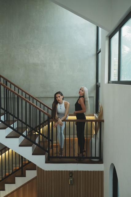 Monochromatic Modern Staircase Editorial Shoot: Sleek Athleisure Styling Reference Set