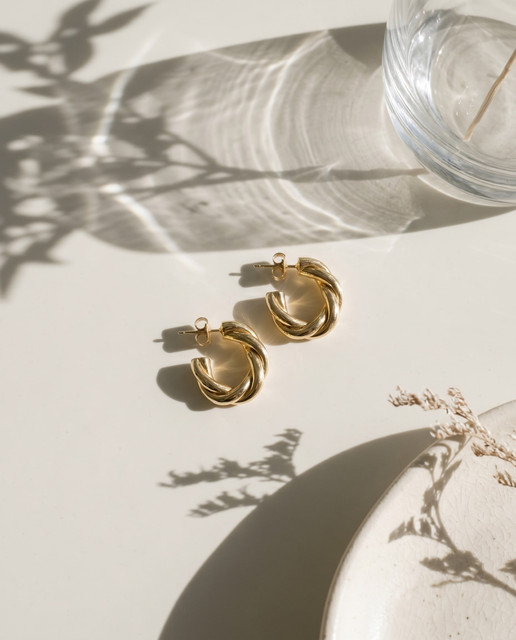 Golden Hour Glow: Twisted Hoop Earrings Editorial Photoshoot Reference Pack