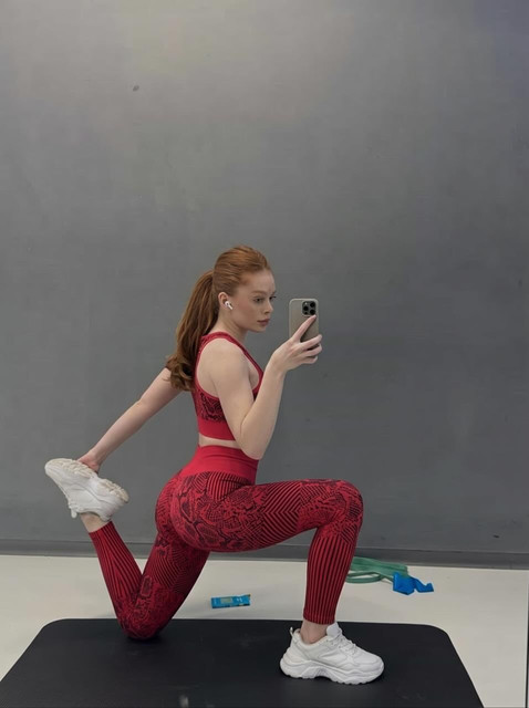 Bold Red Patterned Activewear Editorial Photoshoot Pack: Dynamic Fitness Style