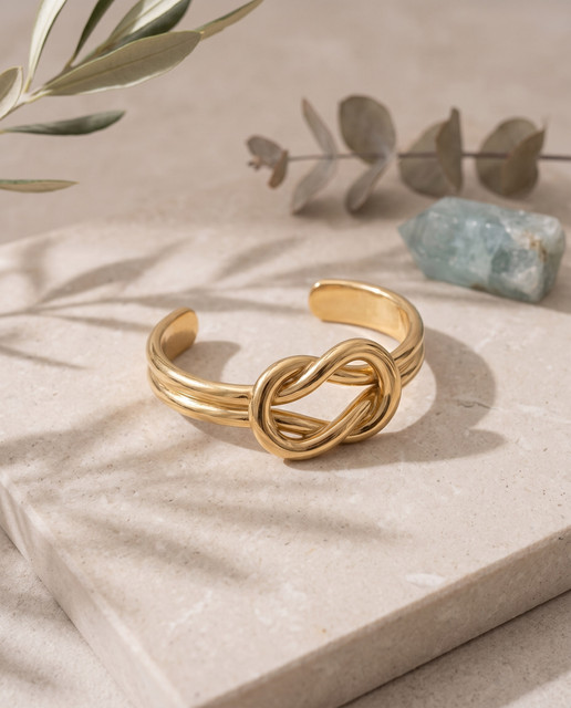 Elegant Gold Knot Cuff Bracelet: Minimalist Jewelry Styling Reference Photo Set