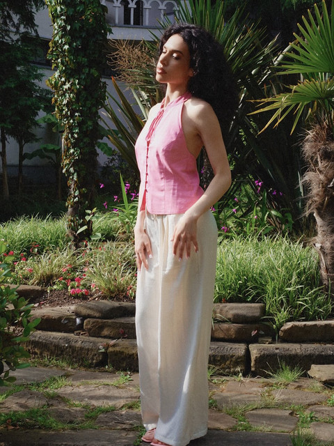 Pink Halter Top & Wide-Leg Trousers Editorial Photoshoot Pack: Effortless Summer Resort Style